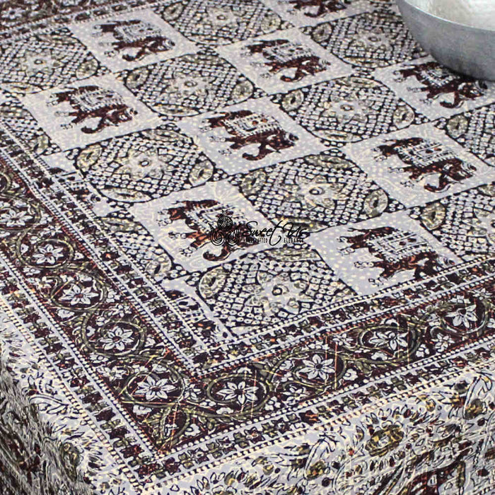 Tusker Trellis Block Print Batik Floral Tablecloth Rectangle, Dusky Horizon - Sweet Us