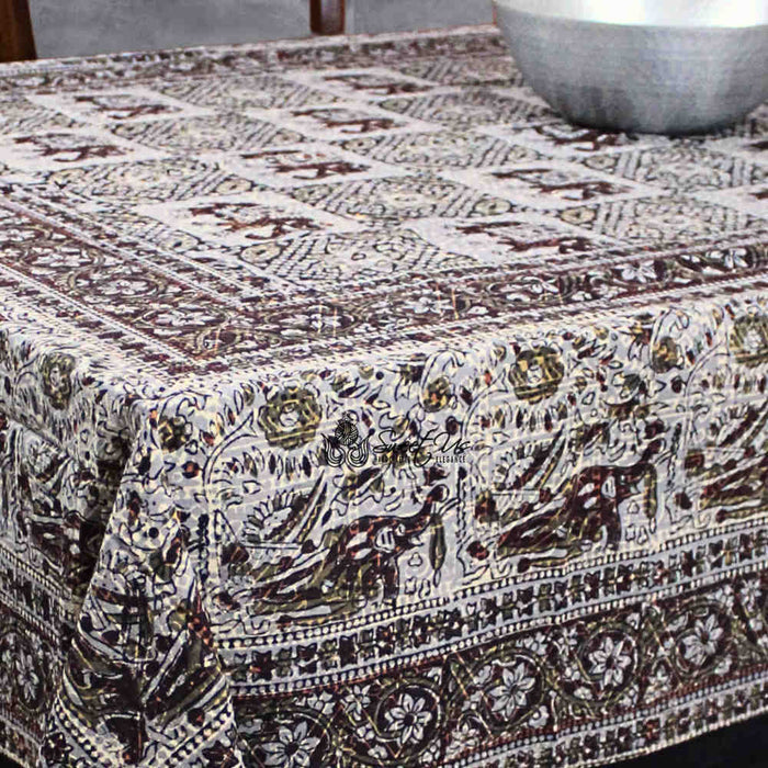 Tusker Trellis Block Print Batik Floral Tablecloth Rectangle, Dusky Horizon - Sweet Us
