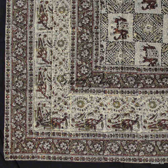 Tusker Trellis Block Print Batik Floral Tablecloth Rectangle, Dusky Horizon - Sweet Us