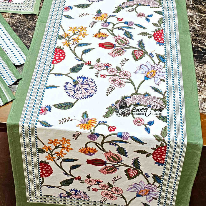 Vineyard Harmony Floral Cotton Tablecloth Collection, Green White Red Linen - Sweet Us