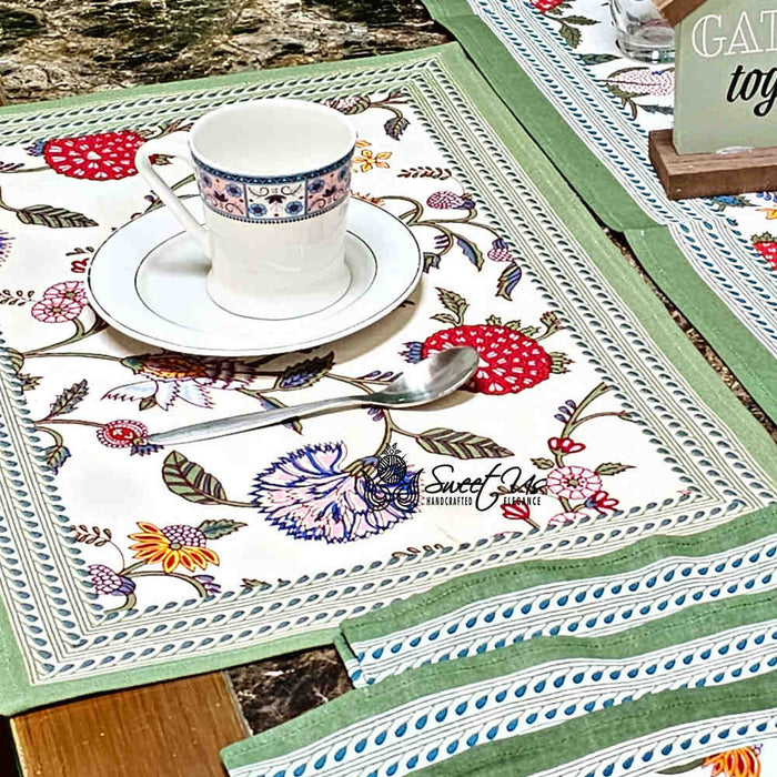 Vineyard Harmony Floral Cotton Tablecloth Collection, Green White Red Linen - Sweet Us