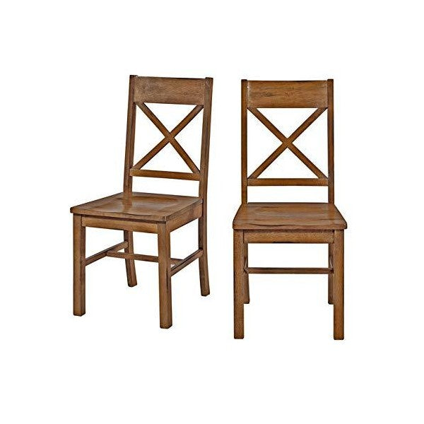 Walker Edison 18" Antique Brown Solid Wood Farmhouse Dining Chairs -Set of 2