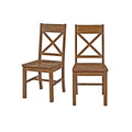 Walker Edison 18" Antique Brown Solid Wood Farmhouse Dining Chairs -Set of 2