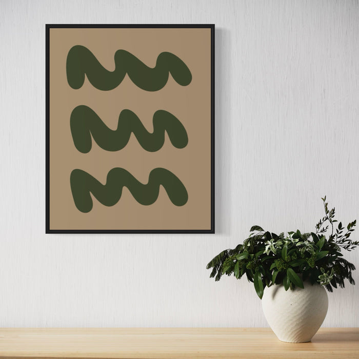 A photo of the artwork WAVES V, by Shadia Sabagh, hanging on a wall.
