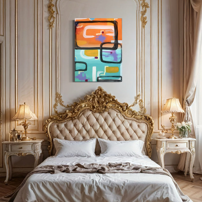 A photo of the artwork Windows of Liberation, by Hazal Ozturk, hanging on a wall.