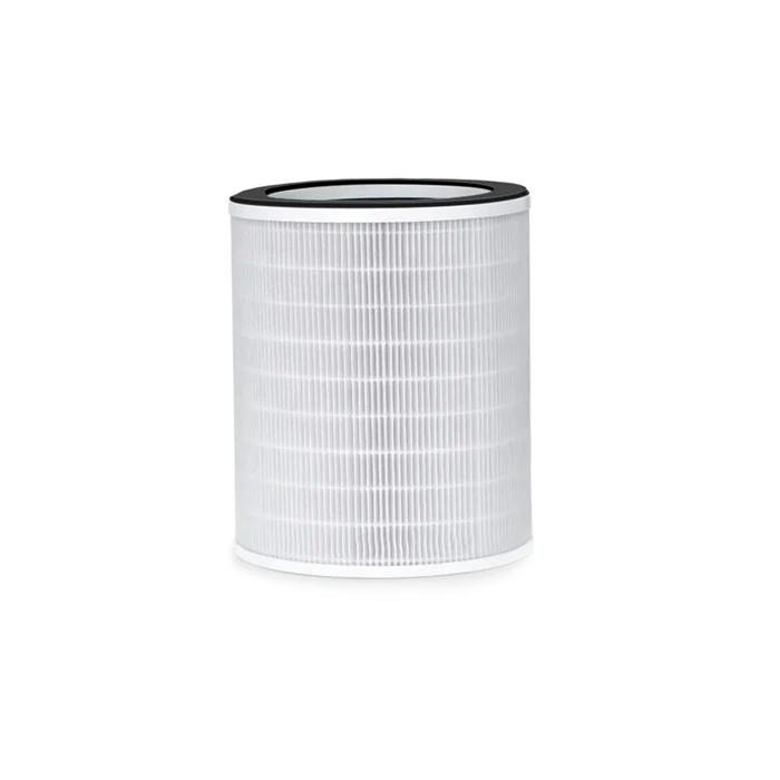 Cylindrical air filter with black top on a white background
