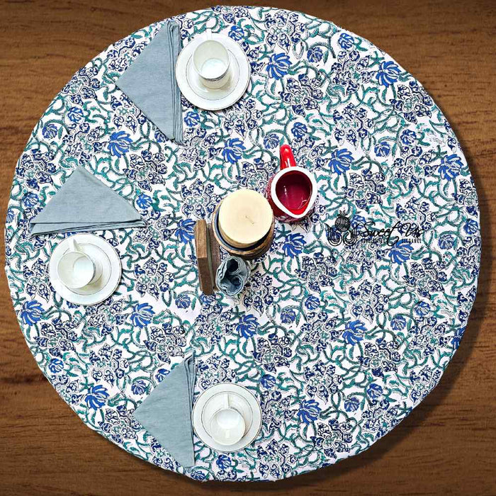 Paisley Paradise Block Print Cotton Tablecloth Round, Emerald Bay - Sweet Us